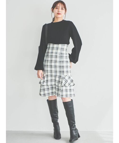 dazzlin（ダズリン）の「リボン付ランダムリブニットトップス（ニット/セーター・レディース・ブラック/オフホワイト/ブルー・FREE）」の7枚目の写真