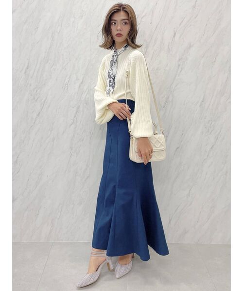 dazzlin（ダズリン）の「リボン付ランダムリブニットトップス（ニット/セーター・レディース・ブラック/オフホワイト/ブルー・FREE）」の12枚目の写真