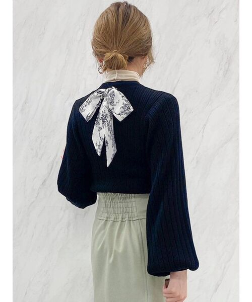 dazzlin（ダズリン）の「リボン付ランダムリブニットトップス（ニット/セーター・レディース・ブラック/オフホワイト/ブルー・FREE）」の14枚目の写真