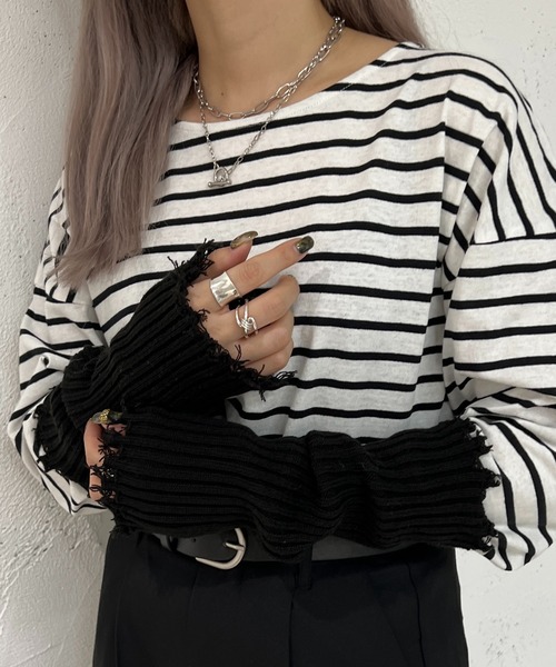 apres jour mignon（アプレジュールミニョン）の「ダメージニットアームウォーマー【ZOZOTOWN限定アイテム】（アームカバー・レディース・マスタード/アイボリー/ベージュ/ブラック・フリー）」の7枚目の写真