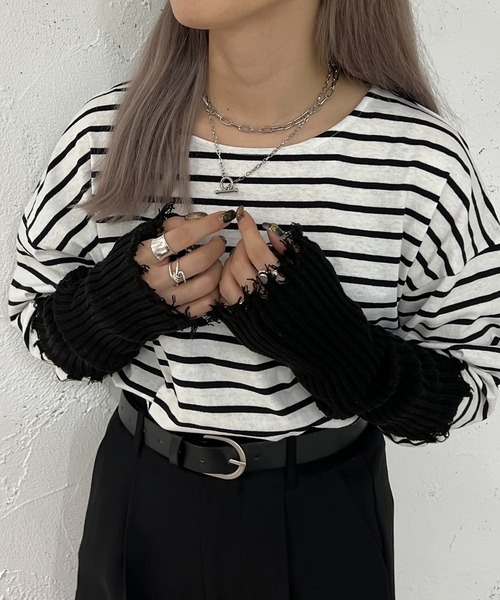 apres jour mignon（アプレジュールミニョン）の「ダメージニットアームウォーマー【ZOZOTOWN限定アイテム】（アームカバー・レディース・マスタード/アイボリー/ベージュ/ブラック・フリー）」の8枚目の写真