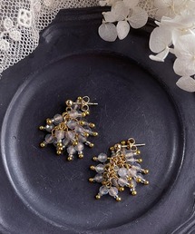 【malle la brocante/マルラブロカント】14kgf　天然石とヴィンテージビーズのつぶつぶフラワーピアス