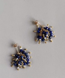 【malle la brocante/マルラブロカント】14kgf　天然石とヴィンテージビーズのつぶつぶフラワーピアス