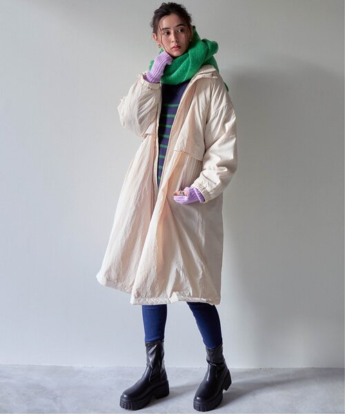 VENCEEXCHANGE（ヴァンスエクスチェンジ）の「中綿ロングコート／モンスターパーカー／ビッグシルエット中綿ロングコート（モッズコート・レディース・ベージュ/ブラック/オフホワイト・FREE）」の8枚目の写真