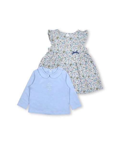 BeBe(ベベ)の「BeBe/GIRL花柄プリントコットンワンピースTシャツ2点セットベビー(80~90cm)(ロンパース・キッズ・ブルー系その他/ピンク系その他・90/80)」の6枚目の写真