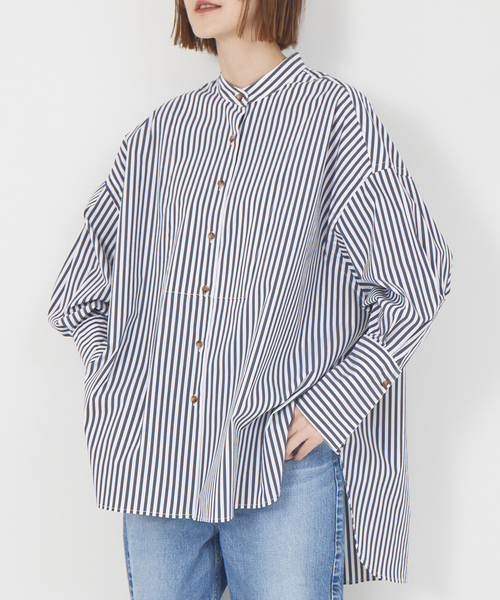 Rouge vif Anna(ルージュヴィフアンナ)の「ドロップスリーブストライプシャツ(シャツ/ブラウス・レディース・ネイビー/ブルー・フリー)」の2枚目の写真