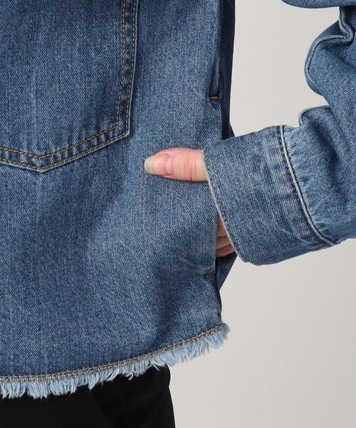 Cutie Blonde（キューティーブロンド）の「◆やわらかデニム【セットアップ可】裾フリンジGジャン（デニムジャケット・レディース・ダークネイビー/ブルー・01/02/03）」の13枚目の写真