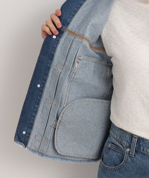 Cutie Blonde（キューティーブロンド）の「◆やわらかデニム【セットアップ可】裾フリンジGジャン（デニムジャケット・レディース・ダークネイビー/ブルー・01/02/03）」の5枚目の写真