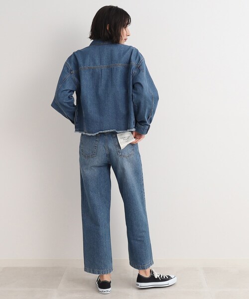 Cutie Blonde（キューティーブロンド）の「◆やわらかデニム【セットアップ可】裾フリンジGジャン（デニムジャケット・レディース・ダークネイビー/ブルー・01/02/03）」の9枚目の写真