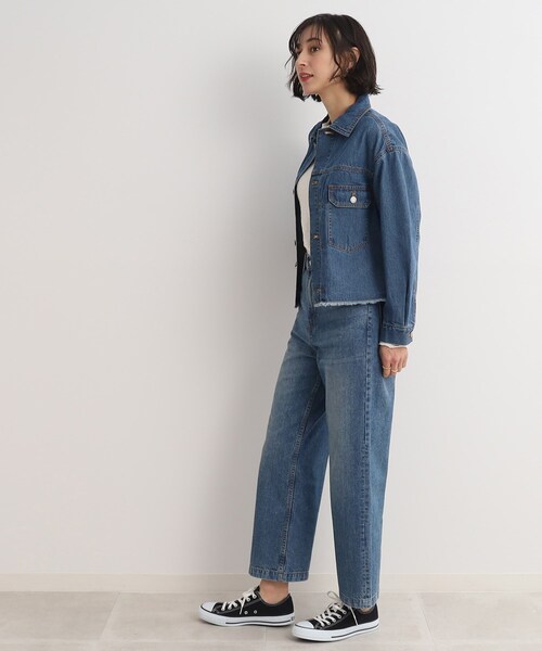 Cutie Blonde（キューティーブロンド）の「◆やわらかデニム【セットアップ可】裾フリンジGジャン（デニムジャケット・レディース・ダークネイビー/ブルー・01/02/03）」の12枚目の写真