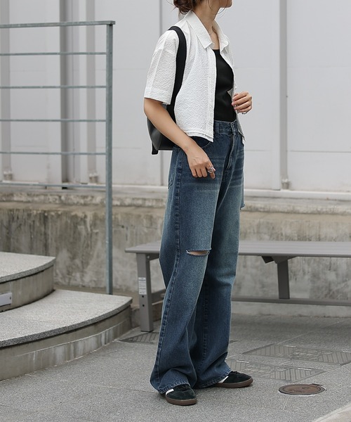 COLONY 2139(コロニートゥーワンスリーナイン)の「ダメージデニムパンツ(デニムパンツ・レディース・ブルー/サックスブルー/ブラック/ライトグレー/ダークブルー・SMALL/MEDIUM/LARGE)」の7枚目の写真