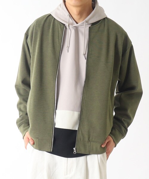 THE SHOP TK （ザ ショップ ティーケー ）の「◆【洗濯機洗い可】ダブルフェイスポンチニットリブMA-1（ブルゾン・メンズ・カーキ/サンドベージュ/ネイビー・02/03）」の3枚目の写真