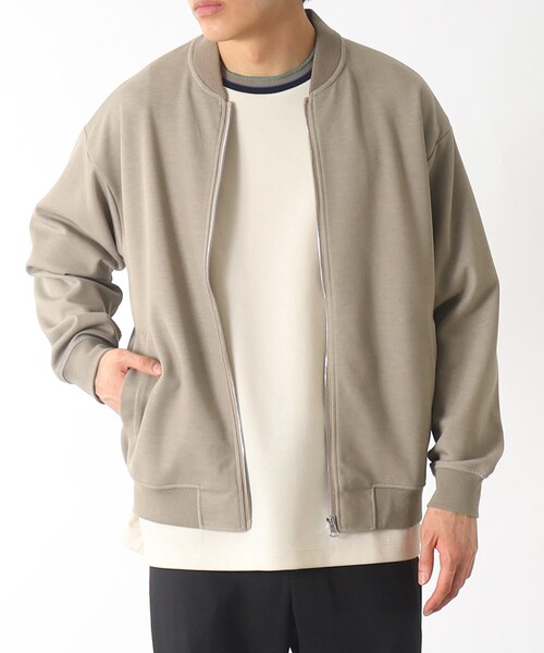 THE SHOP TK （ザ ショップ ティーケー ）の「◆【洗濯機洗い可】ダブルフェイスポンチニットリブMA-1（ブルゾン・メンズ・カーキ/サンドベージュ/ネイビー・02/03）」の2枚目の写真