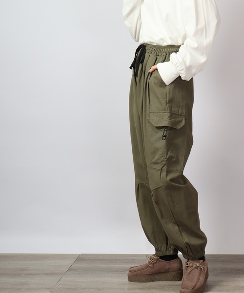 セール】MODISH GAZE サイドポケット付き ワイドカーゴパンツ（裾ゴム