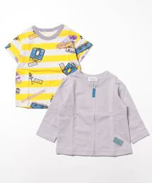 HAKKA BABY（ハッカベビー）の「[ベビー]ボーダートレインプリントTシャツ＆カーディガンセット（Tシャツ/カットソー・キッズ）」