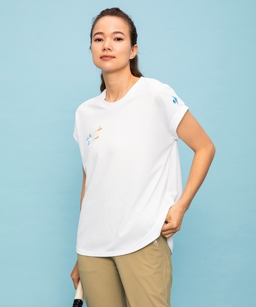 le coq sportif(ルコックスポルティフ)の「接触涼感フレンチスリーブTシャツ(Tシャツ/カットソー・レディース・ホワイト/サックスブルー/ネイビー・M/L/XL/S)」の2枚目の写真