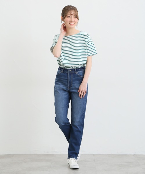 Honeys（ハニーズ）の「デニムテーパード（股下７０ｃｍ）（デニムパンツ・レディース・ワンウォッシュ/ライトインディゴブルー・S/M/L/LL）」の13枚目の写真