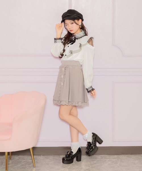 ♡ROJITA ラッフル肩開きブラウス ピンク♡ ロジータ ROJITA 肩開きラッフルフリルブラウス （ピンク