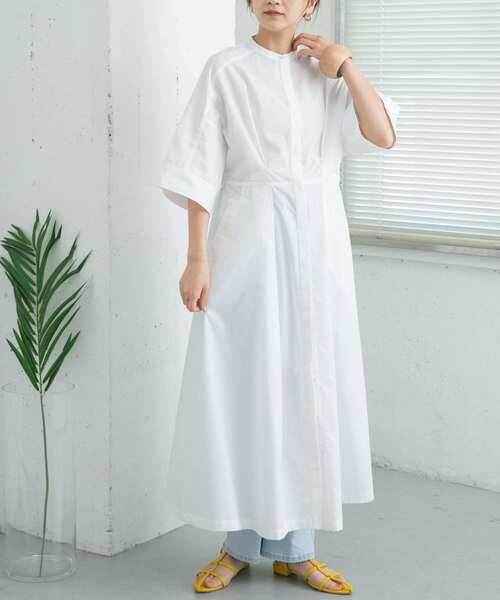 KBF(ケイビーエフ)の「フロントタックバンドカラーシャツワンピース(ワンピース・レディース・ブラウン系その他/オフホワイト/ネイビー・ONE)」の13枚目の写真