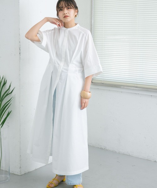 KBF(ケイビーエフ)の「フロントタックバンドカラーシャツワンピース(ワンピース・レディース・ブラウン系その他/オフホワイト/ネイビー・ONE)」の20枚目の写真