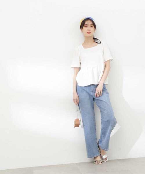 N.（N. Natural Beauty Basic）（エヌエヌナチュラルビューティーベーシック）の「◆スクエアネックペプラムブラウス（シャツ/ブラウス・レディース・ブルー/ネイビー/オフホワイト・MEDIUM）」の22枚目の写真