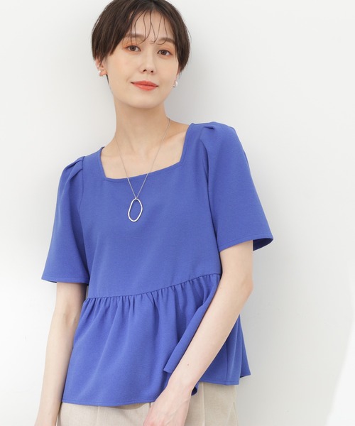 N.（N. Natural Beauty Basic）（エヌエヌナチュラルビューティーベーシック）の「◆スクエアネックペプラムブラウス（シャツ/ブラウス・レディース・ブルー/ネイビー/オフホワイト・MEDIUM）」の3枚目の写真