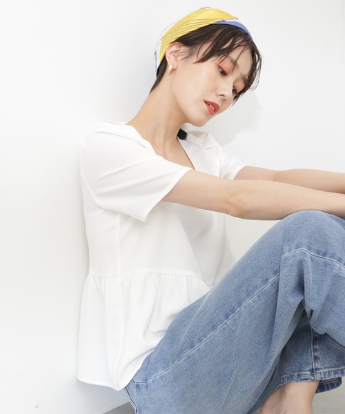 N.（N. Natural Beauty Basic）（エヌエヌナチュラルビューティーベーシック）の「◆スクエアネックペプラムブラウス（シャツ/ブラウス・レディース・ブルー/ネイビー/オフホワイト・MEDIUM）」の10枚目の写真