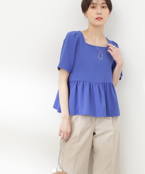 N.（N. Natural Beauty Basic）（エヌエヌナチュラルビューティーベーシック）の「◆スクエアネックペプラムブラウス（シャツ/ブラウス・レディース・ブルー/ネイビー/オフホワイト・MEDIUM）」の12枚目の写真