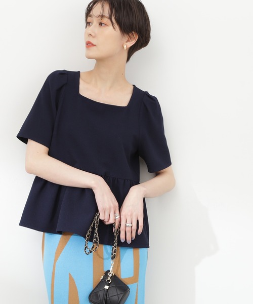 N.（N. Natural Beauty Basic）（エヌエヌナチュラルビューティーベーシック）の「◆スクエアネックペプラムブラウス（シャツ/ブラウス・レディース・ブルー/ネイビー/オフホワイト・MEDIUM）」の8枚目の写真