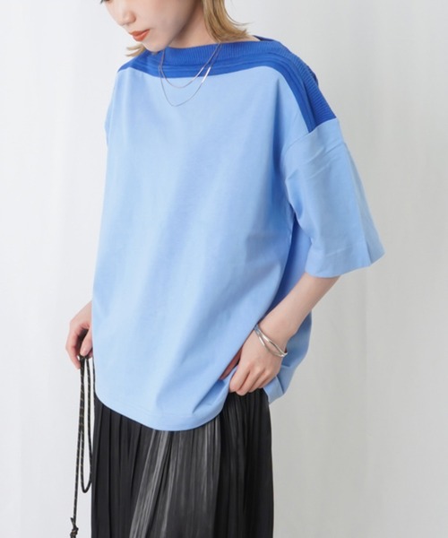 LUCA/LADY LUCK LUCA(ルカ/レディラックルカ)の「LC/LLL リブボートネックプルオーバー / リブ切替Tシャツ(Tシャツ/カットソー・レディース・ベージュ/ネイビー/ブルー/カーキ・FREE)」の4枚目の写真
