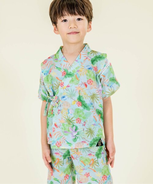 BIT'Z(ビッツ)の「ボタニカル総柄甚平スーツ(浴衣・キッズ・キナリ/サックスブルー・80/90/95/100/110/120)」の1枚目の写真