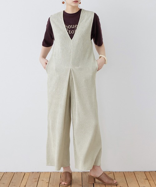 Fashion Letter（ファッションレター）の「深Vネックオールインワン（サロペット/オーバーオール・レディース・ブラック/オレンジ/グレイッシュベージュ/チャコール・M）」の7枚目の写真