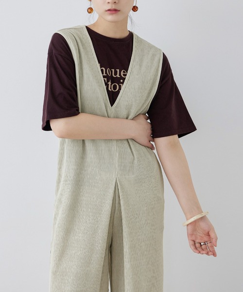 Fashion Letter（ファッションレター）の「深Vネックオールインワン（サロペット/オーバーオール・レディース・ブラック/オレンジ/グレイッシュベージュ/チャコール・M）」の8枚目の写真