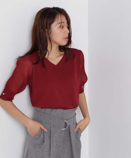 NATURAL BEAUTY BASIC(ナチュラルビューティーベーシック)の「◇メタルポイントプリーツスリーブニット(ニット/セーター・レディース・ブラック/グリーン/ブラウン/レッド・FREE)」の4枚目の写真