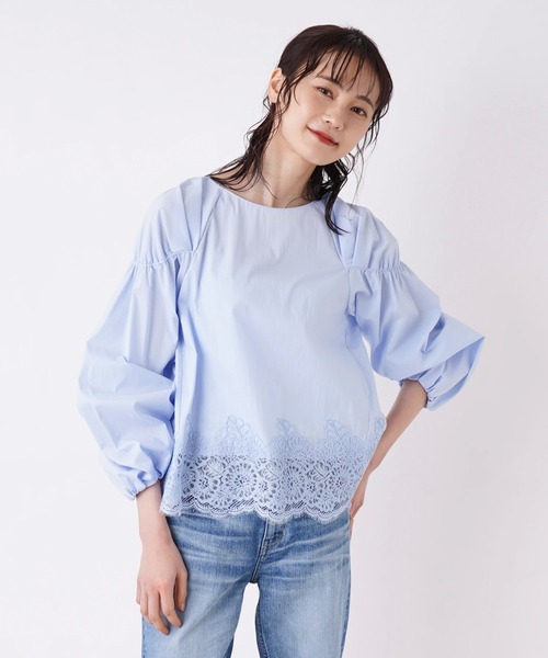 Brahmin(ブラーミン)の「【BRAHMIN】ヘムレースブラウス(シャツ/ブラウス・レディース・ライトブルー/オフホワイト・2)」の2枚目の写真