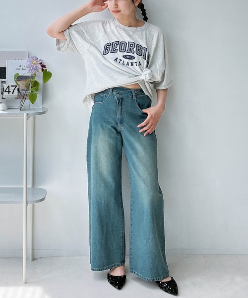 AS KNOW AS plus（アズノゥアズプラス）の「〇選べる チェーン刺繍ロゴTシャツ（Tシャツ/カットソー・レディース・オフホワイト/スミクロ/ブルーグレー/オートミール/ブラック系/グリーン系/ホワイト系/アイボリー系/ライトグリーン系1/ホワイト系1/ブラック系1/ホワイト系2/グレー系2/アイボリー系2/ライトグリーン系2/レッド系3・FREE）」の22枚目の写真