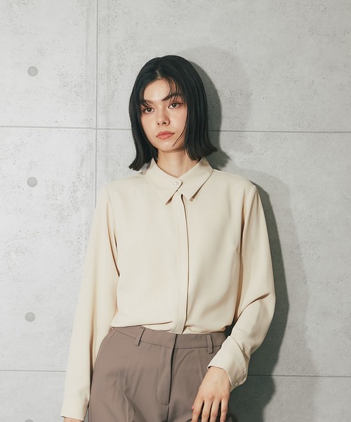 ワンポイントビジューボタン長袖ブラウス（シャツ/ブラウス）｜SMILE