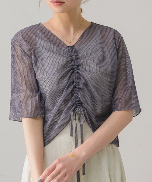 RETRO GIRL（レトロガール）の「ラッセルドロストTee（Tシャツ/カットソー・レディース・オフホワイト/ブルー/チャコールグレー・FREE）」の3枚目の写真