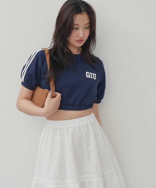 GIUNON（ジウノン）の「double line t-shirt / ダブルラインTシャツ（Tシャツ/カットソー・レディース・ネイビー/ベージュ・FREE）」の5枚目の写真