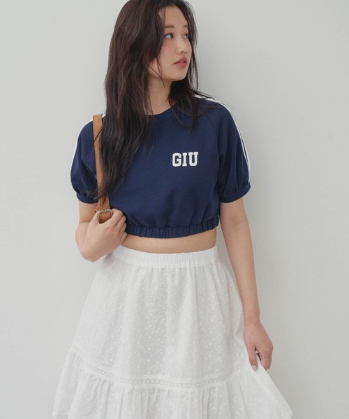 GIUNON（ジウノン）の「double line t-shirt / ダブルラインTシャツ（Tシャツ/カットソー・レディース・ネイビー/ベージュ・FREE）」の6枚目の写真