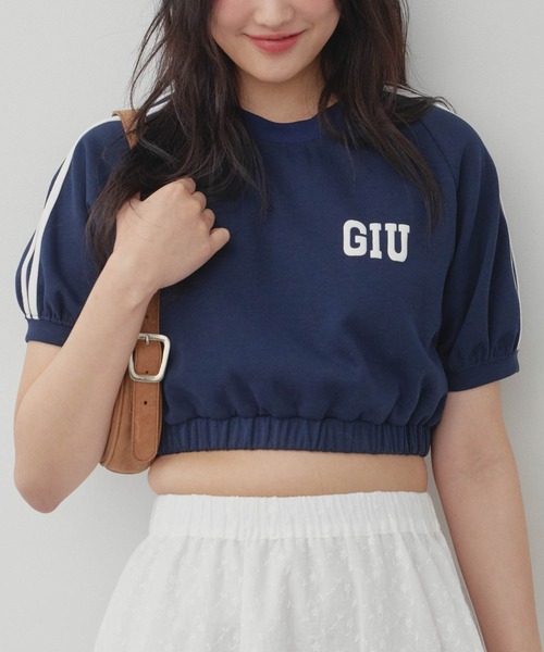 GIUNON（ジウノン）の「double line t-shirt / ダブルラインTシャツ（Tシャツ/カットソー・レディース・ネイビー/ベージュ・FREE）」の3枚目の写真