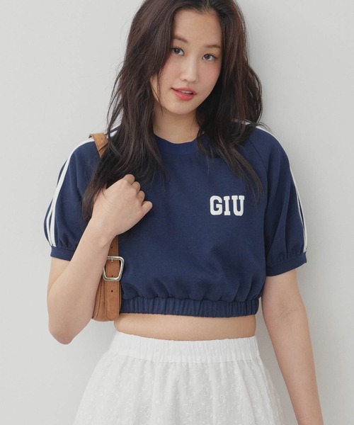 GIUNON（ジウノン）の「double line t-shirt / ダブルラインTシャツ（Tシャツ/カットソー・レディース・ネイビー/ベージュ・FREE）」の4枚目の写真