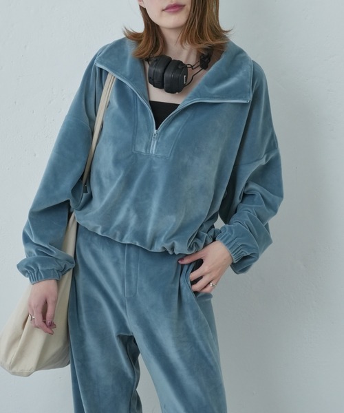 Franklin Climbing（フランクリンクライミング）の「【Retreat】ダウニーベロアハーフZIPドロストプルオーバー（スウェット・レディース・マスタード/スカイブルー/ブラウン・ONE SIZE）」の5枚目の写真