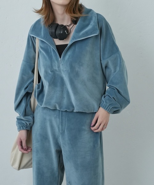 Franklin Climbing（フランクリンクライミング）の「【Retreat】ダウニーベロアハーフZIPドロストプルオーバー（スウェット・レディース・マスタード/スカイブルー/ブラウン・ONE SIZE）」の6枚目の写真