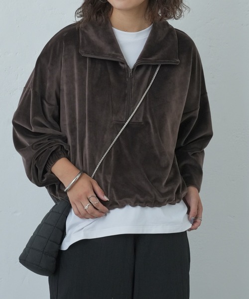 Franklin Climbing（フランクリンクライミング）の「【Retreat】ダウニーベロアハーフZIPドロストプルオーバー（スウェット・レディース・マスタード/スカイブルー/ブラウン・ONE SIZE）」の13枚目の写真