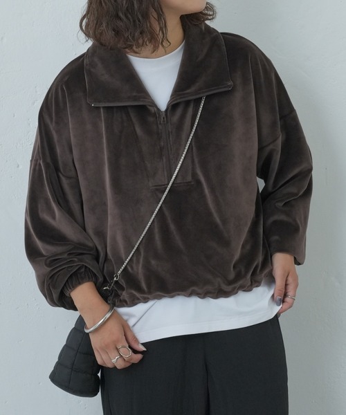 Franklin Climbing（フランクリンクライミング）の「【Retreat】ダウニーベロアハーフZIPドロストプルオーバー（スウェット・レディース・マスタード/スカイブルー/ブラウン・ONE SIZE）」の14枚目の写真