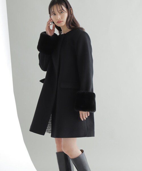 NATURAL BEAUTY BASIC(ナチュラルビューティーベーシック)の「◇【sweet11月号掲載】フェイクファースリーブノーカラーコート(ノーカラーコート・レディース・ブラック/ブラウン/オフホワイト・SMALL/MEDIUM)」の6枚目の写真