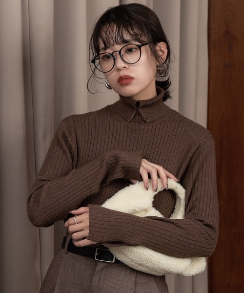 Amiur(エミレ)の「double face button slit knit(ニット/セーター・レディース・ブラウン/アイボリー・FREE)」の7枚目の写真