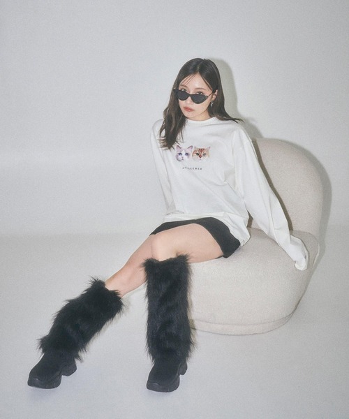 ANDGEEBEE（アンジービー）の「UNISEX キャットプリントロンT（Tシャツ/カットソー・レディース・ホワイト/グレー・MEDIUM）」の9枚目の写真