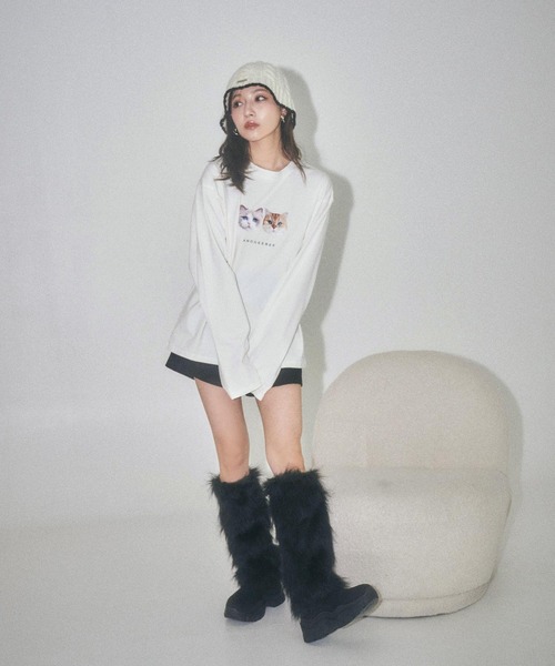 ANDGEEBEE（アンジービー）の「UNISEX キャットプリントロンT（Tシャツ/カットソー・レディース・ホワイト/グレー・MEDIUM）」の11枚目の写真